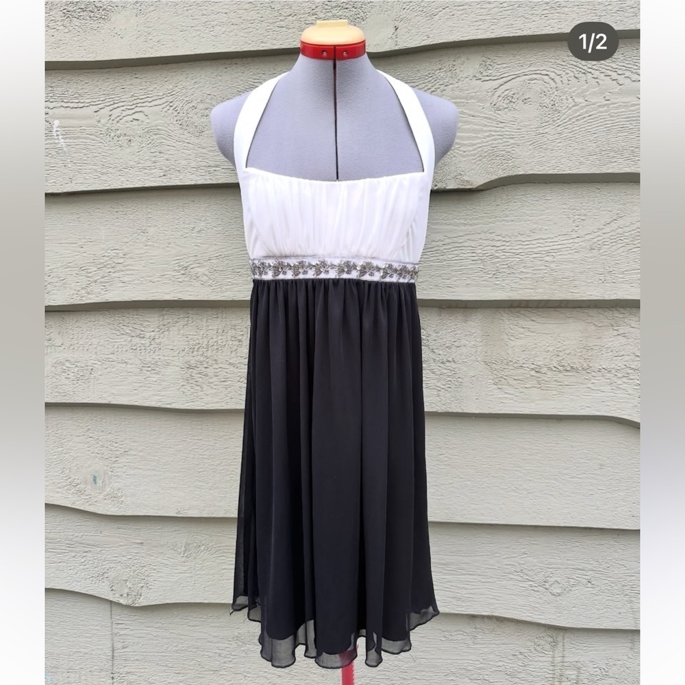 City Triangles Black White Halter Party Dress Medium